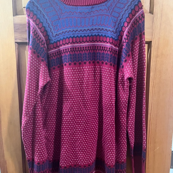 EDDIE BAUER Sweater Mens XL Nordic Southwestern Cotton Blend Raglan Sleeve Red - Picture 4 of 7